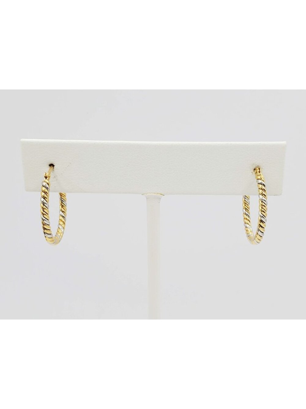 2.1mm Wide Braided Hoop Earrings 18k Gold & Platinum 20mm Diameter